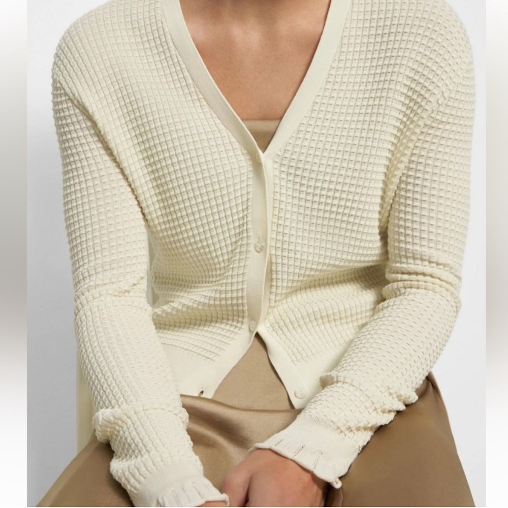 Theory Cream Waffle Knit Cardigan EUC